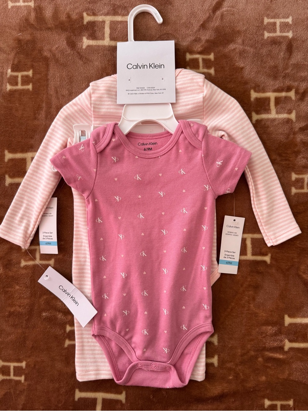 Calvin Klein Girls' Pink Short-Sleeve Bodysuit Set - Solid & Striped